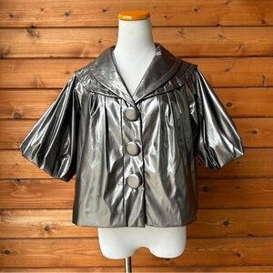 Kenzie Mod Chic Metallic Pillow Sleeve Cropped Jacket Raincoat Small